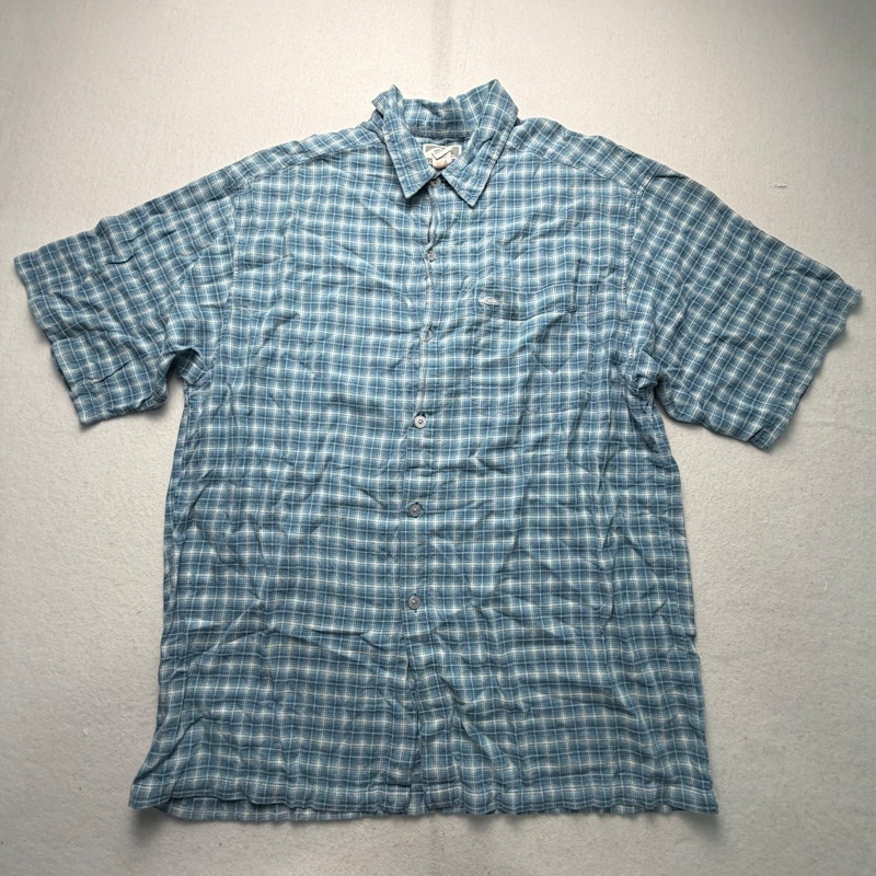 Quiksilver Plaid Short Sleeve Button Up Shirt Blue