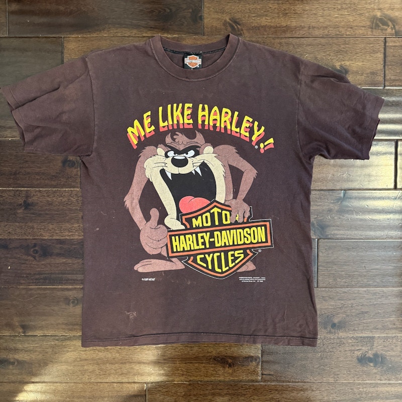 Vintage 1992 Harley-Davidson Tasmanian Devil Me Like Harley T-Shirt Brown