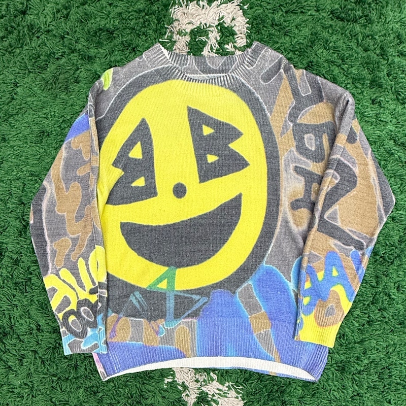 Vintage Wool Roundneck Smile Graffiti Sweater