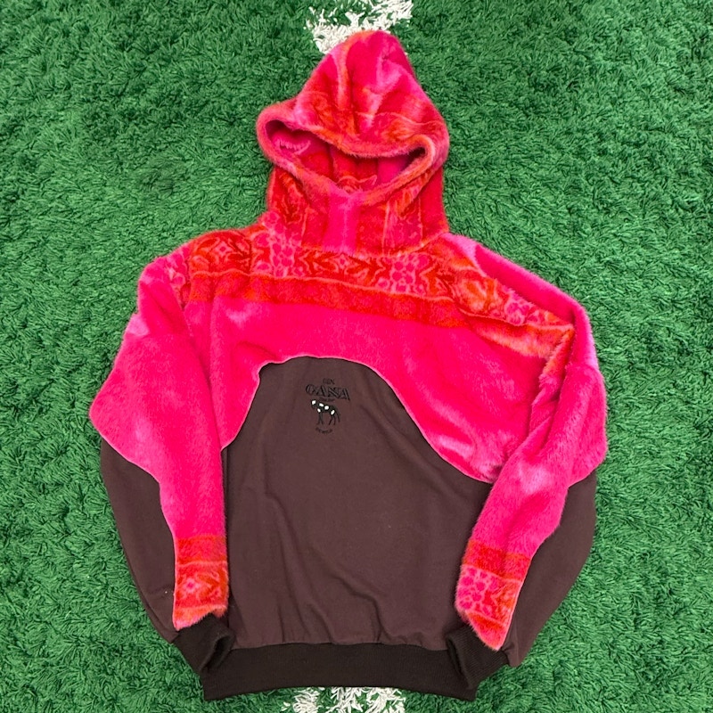 GEN GANA Faux Fur Hoodie Pink and Brown
