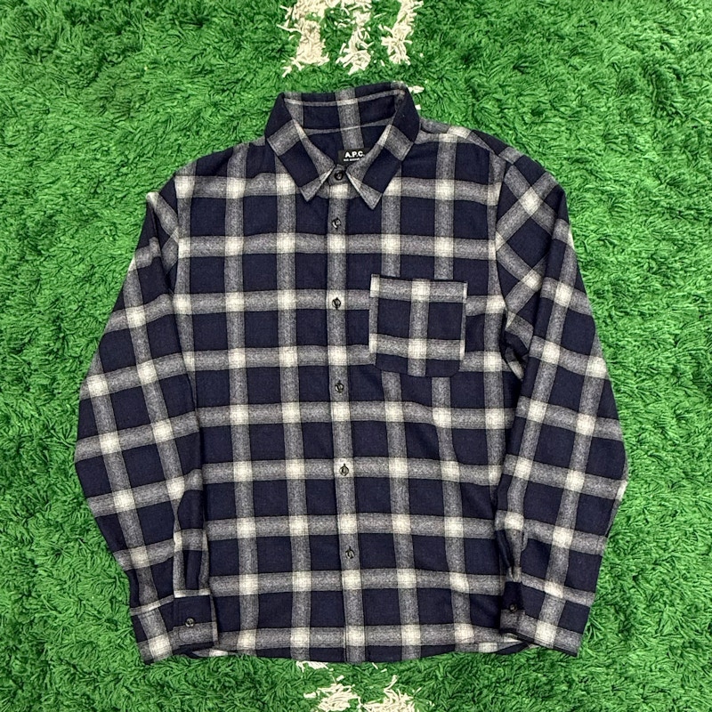 A.P.C. Plaid Flannel Button Down Shirt Blue