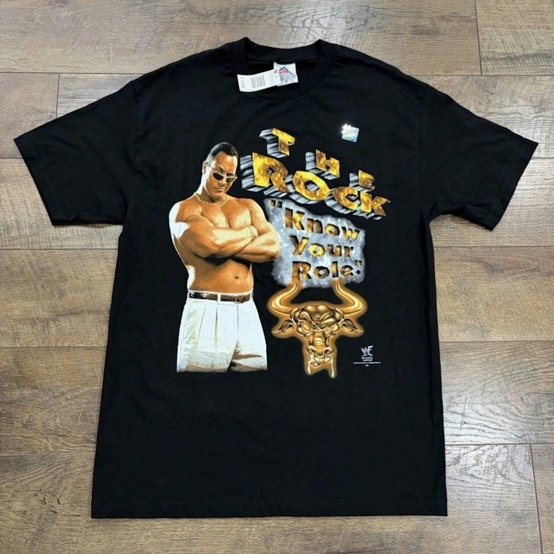 NWT Vintage 1998 The Rock “Know Your Role” Graphic Tee Black Large 90s WWF