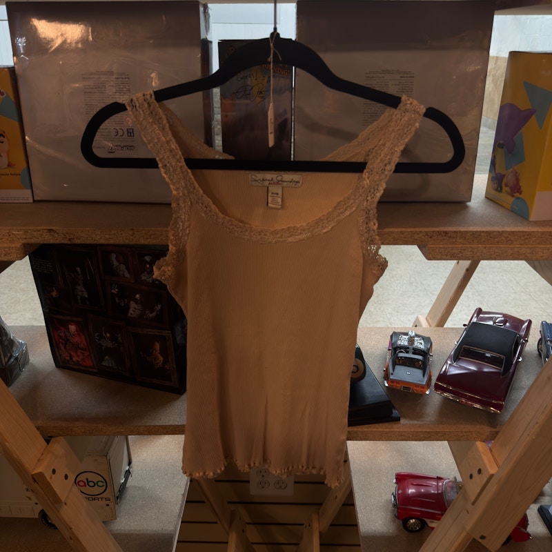 Y2K French Laundry Ribbed Lace-Trim Tank Top 