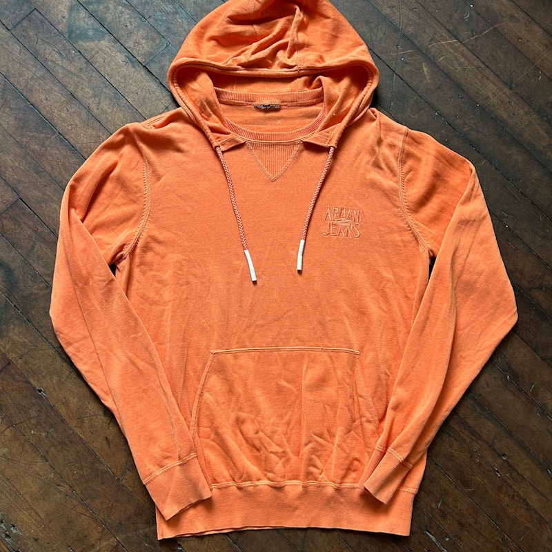 Vintage 90s Armani Jeans Embroidered Logo Hoodie Orange