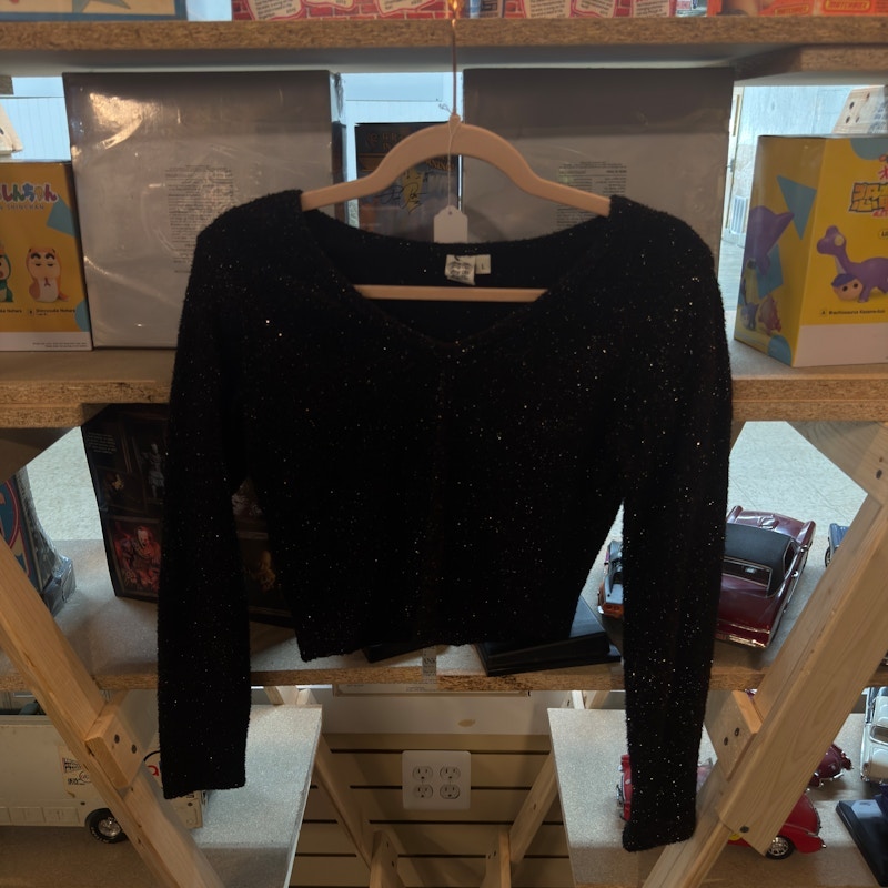 Y2K Sparkly Long Sleeve Knit Top Black