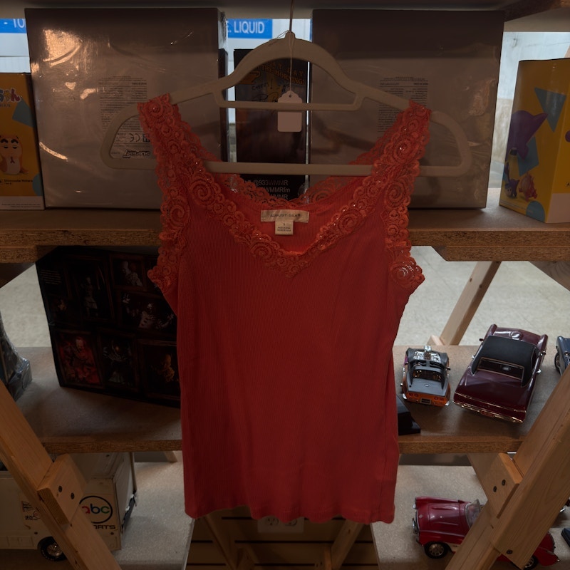 Y2K August Silk Lace Trim Tank Top Coral