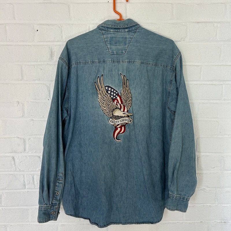 Vintage Harley-Davidson Denim Long-Sleeve Shirt Blue