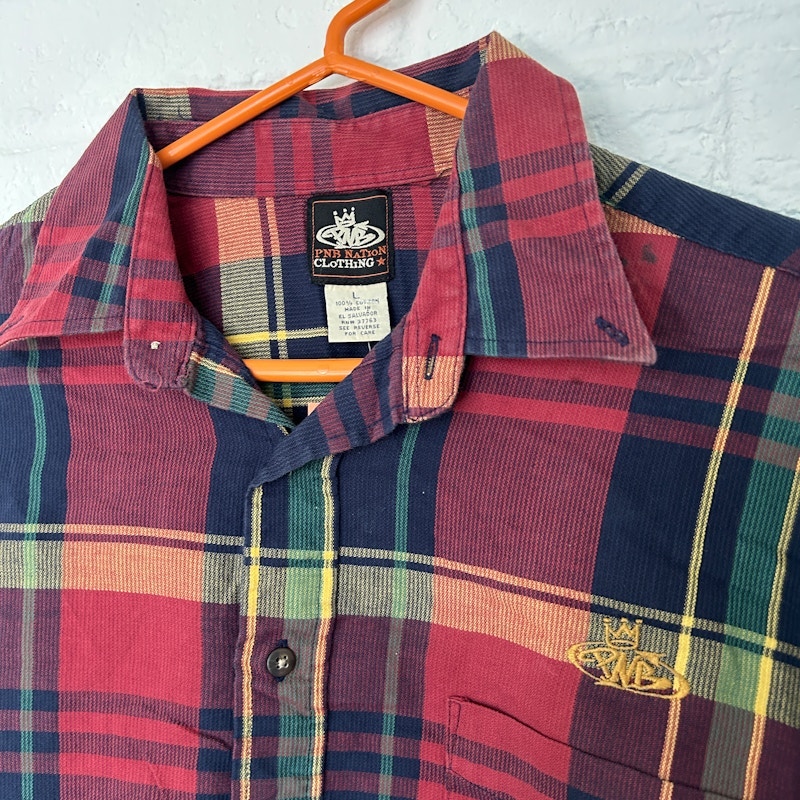 Vintage PNB Nation Plaid Long Sleeve Button-Up Shirt Red