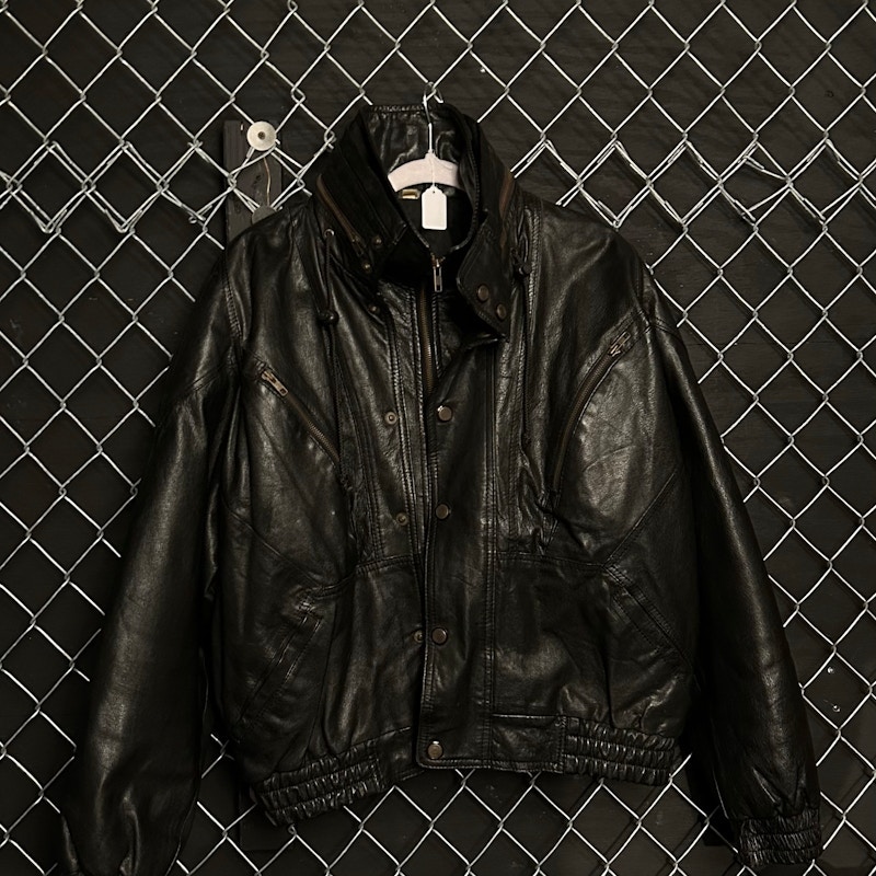 90’s Leather Bomber Jacket Black