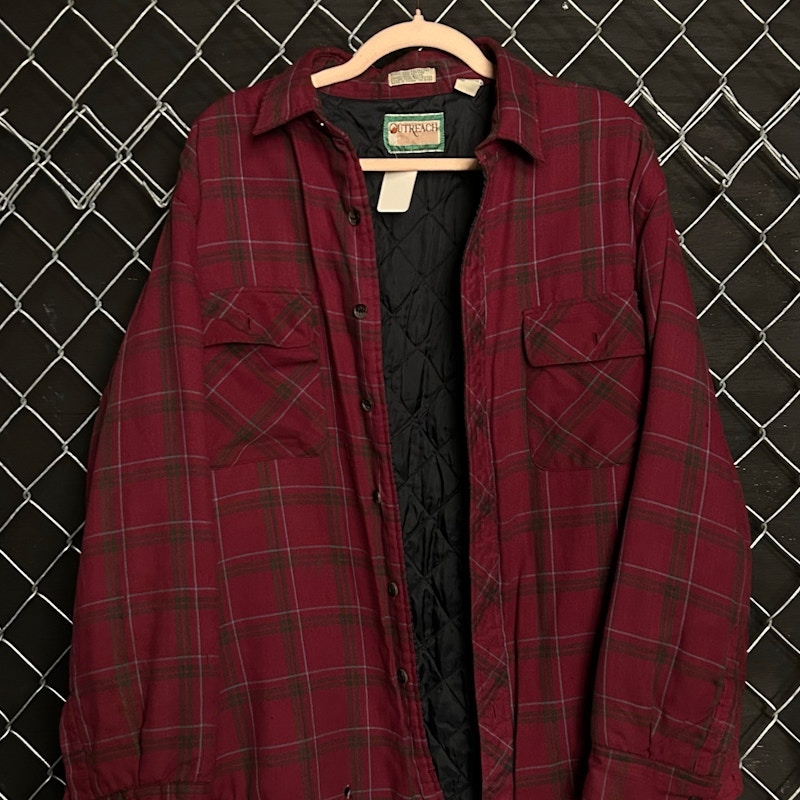 90’s Outreach Quilted Plaid Flannel Shirt Jacket Red