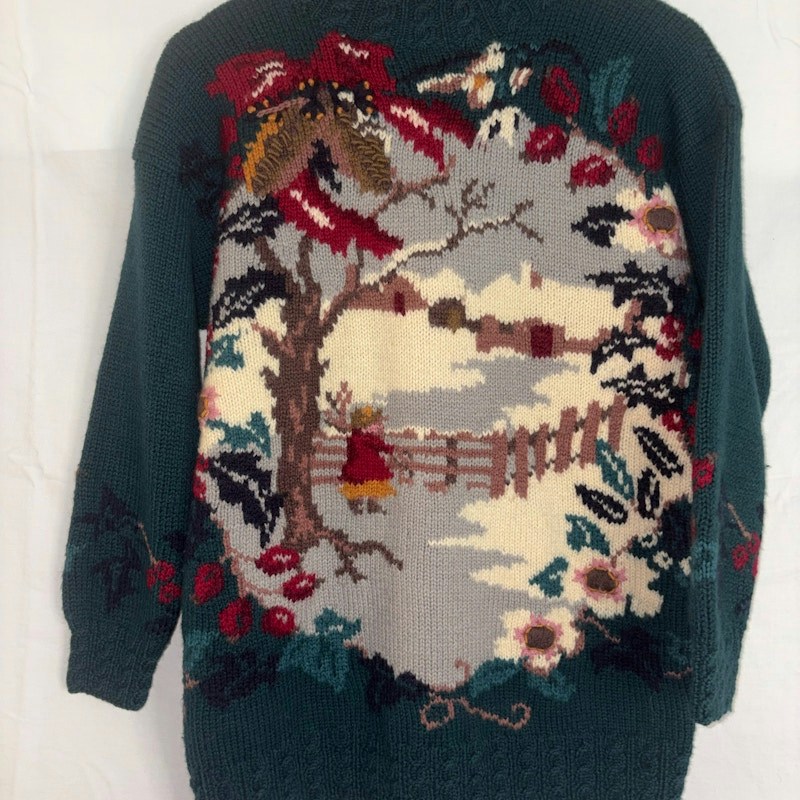 80’s/90’s John Henry Wool Sweater Winter Scene Mock-Neck Sweater Green