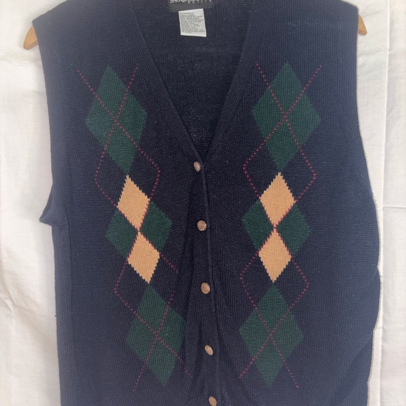 1990’s Sag Harbor Petite Argyle Button Front Sweater Vest