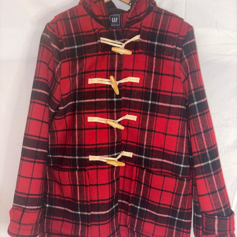 Gap Hooded Plaid Duffle Coat Red