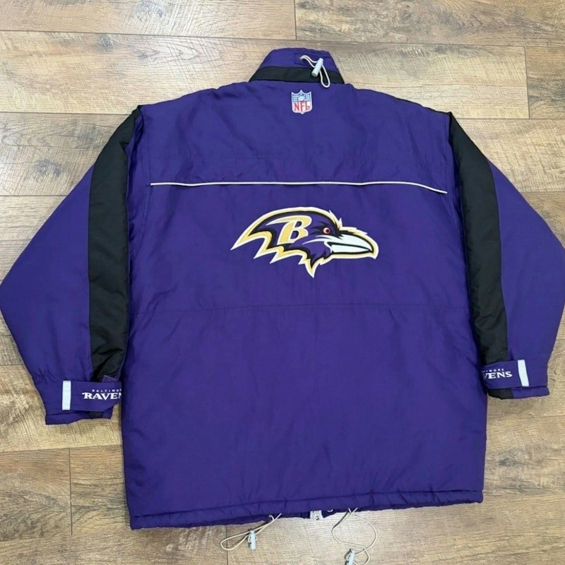 Vintage 90s Baltimore Ravens Quilted Reebok Puffer Jacket Purple NFL