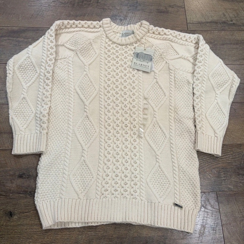 NWT Blarney Woolen Mills Aran Originals Chunky Cable Knit Wool Sweater XXL Beige