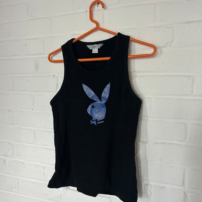 Vintage Y2K Playboy Ribbed Tank Top Black