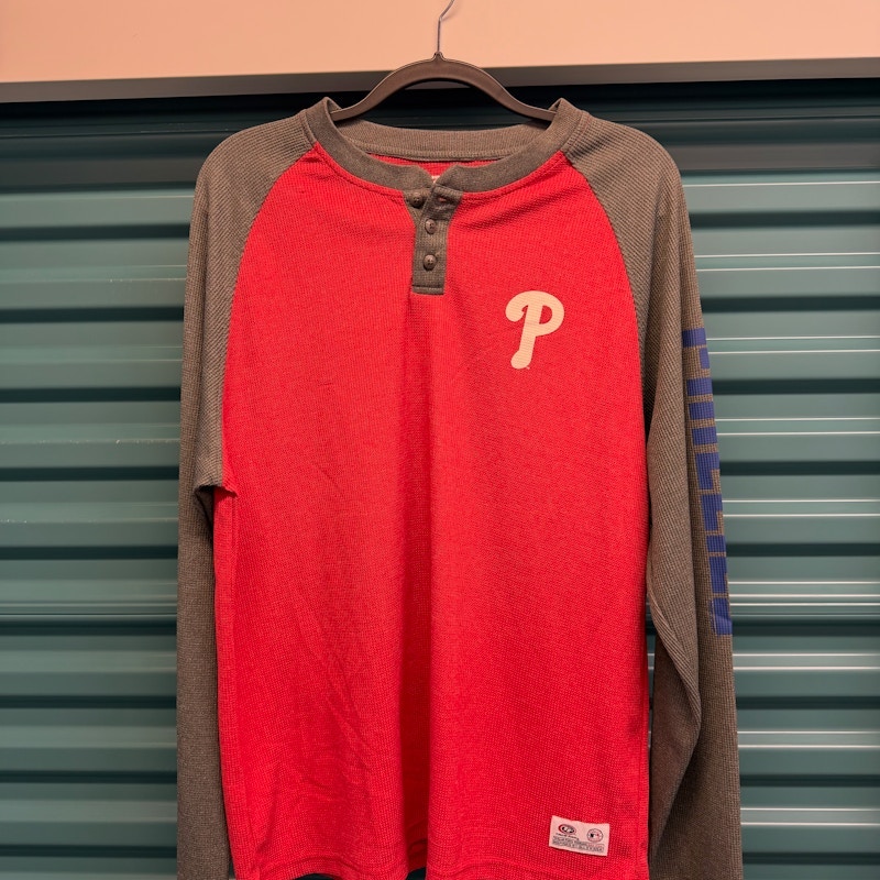 Majestic MLB Waffle Knit Thermal Long Sleeve Shirt Red