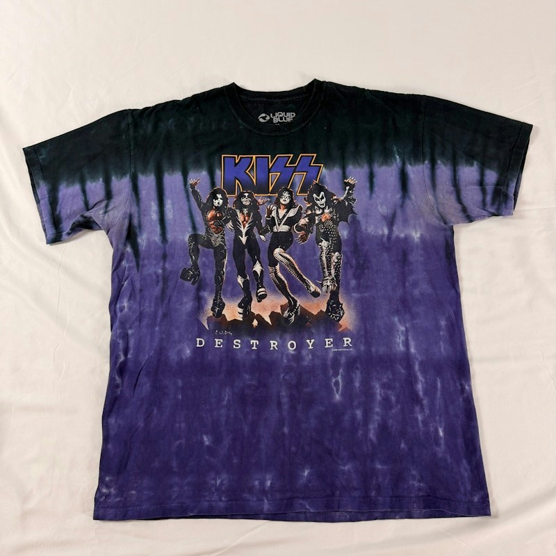 Vintage 2005 Liquid Blue KISS Destroyer Tie Dye T-Shirt Size XL