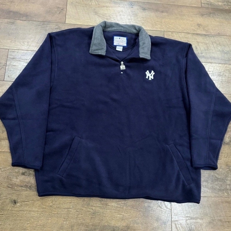 Vintage 90s New York Yankees Logo Athletic 1/4 Zip Fleece XXL Navy Blue Pullover