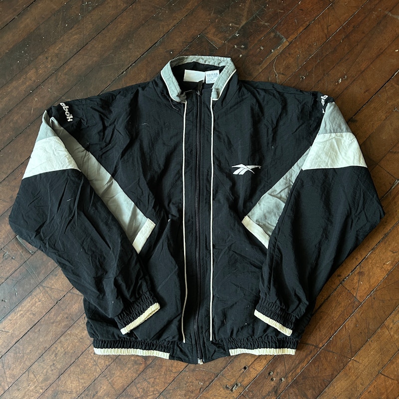 Reebok 80s - 90s Vintage Windbreaker Jacket Black/White/Grey