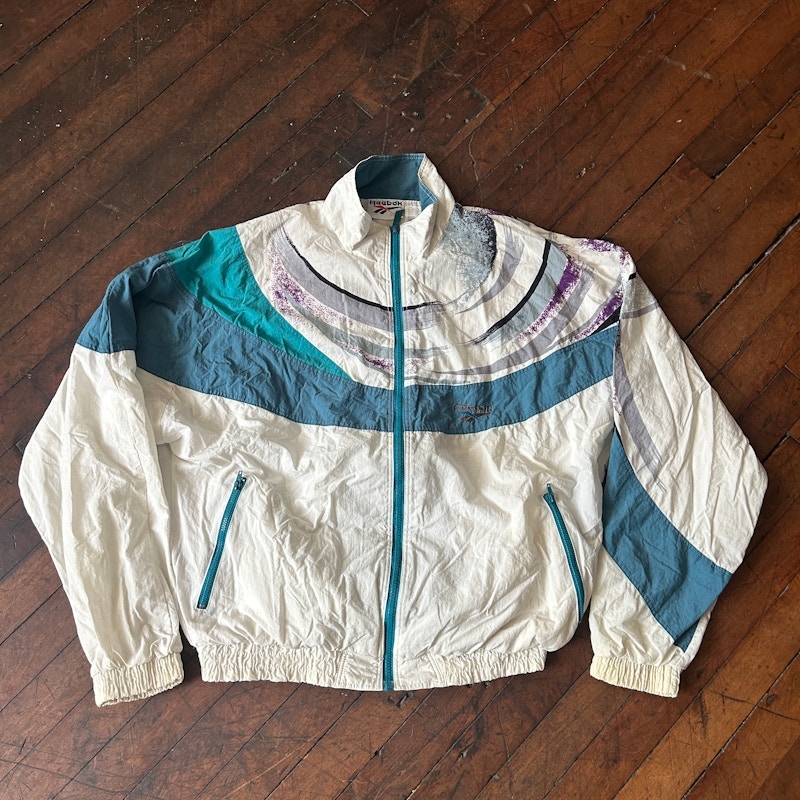 Reebok Vintage Colorblock Windbreaker Jacket White Teal Purple