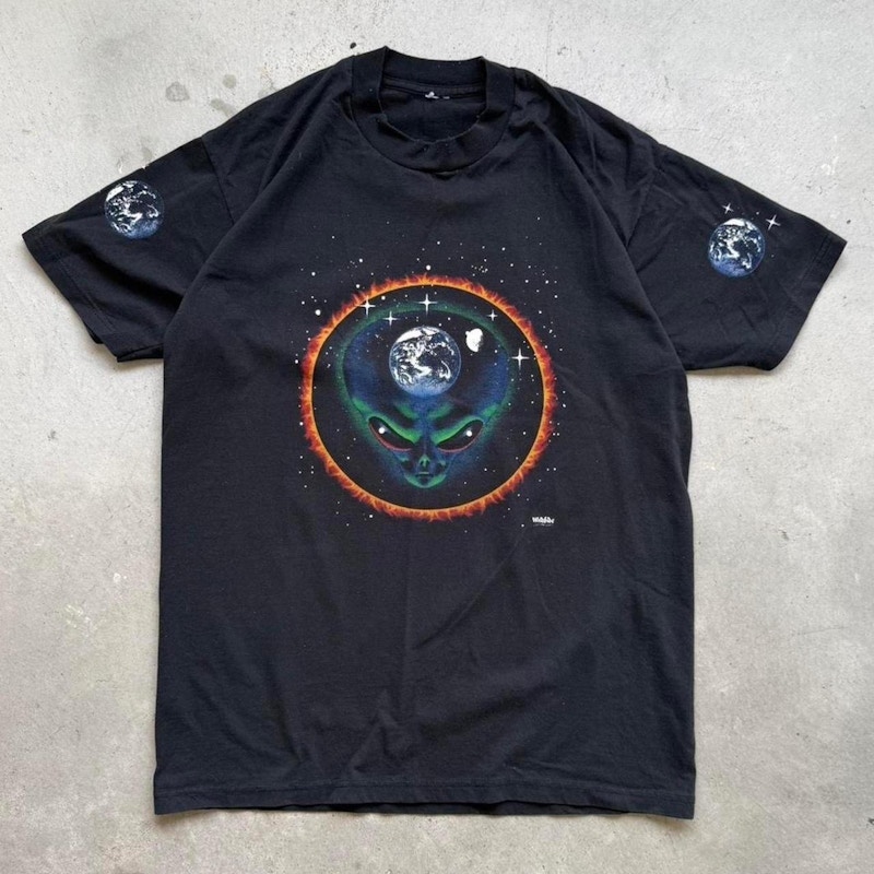 Vintage Wild Oats Alien Earth Graphic T-Shirt Black