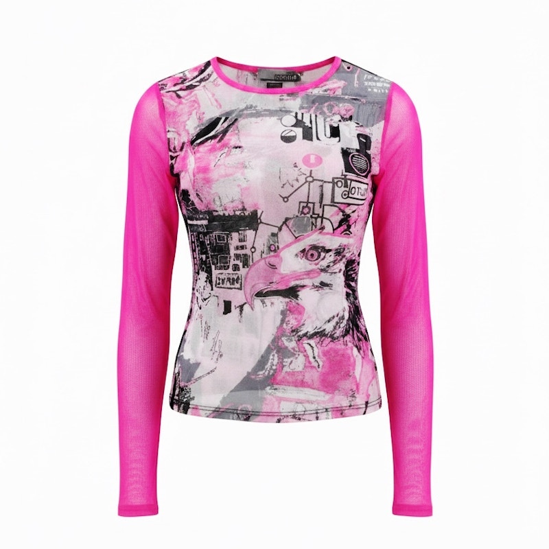 Roberto Cavalli Freedom Long Sleeve Mesh Top Pink