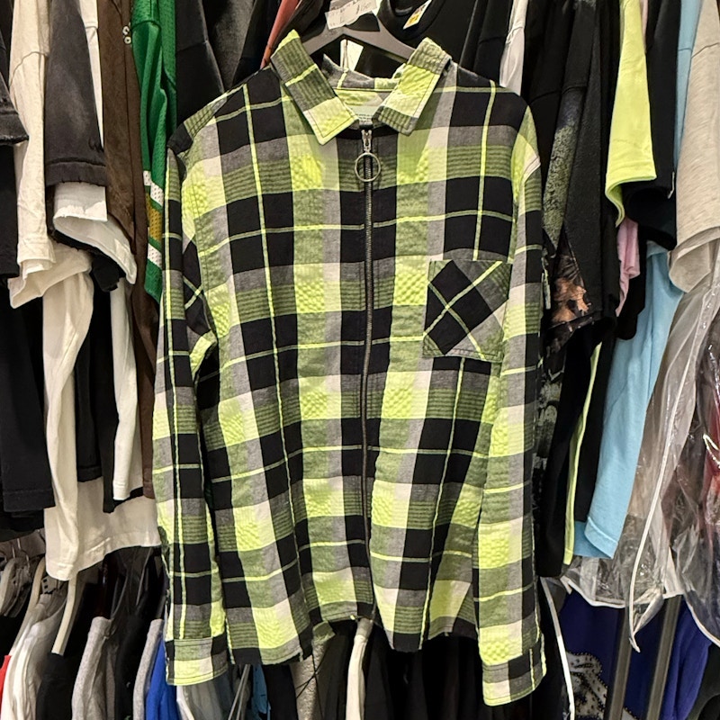 Off-White c/o Virgil Abloh Plaid Zip-Up Shirt Neon Green/Black