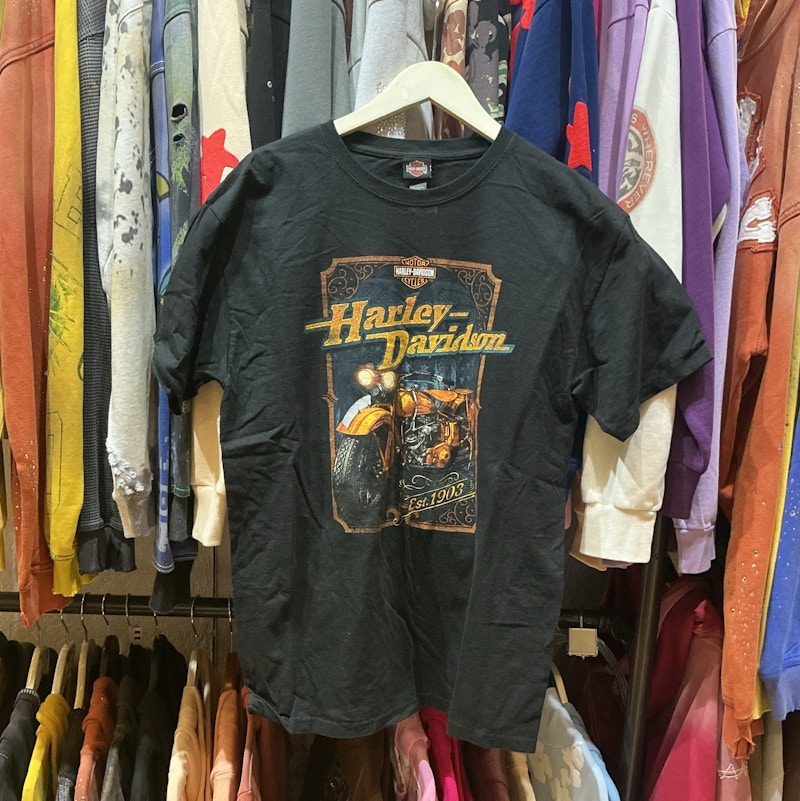 Harley-Davidson Motorcycle Graphic T-Shirt Black Orange