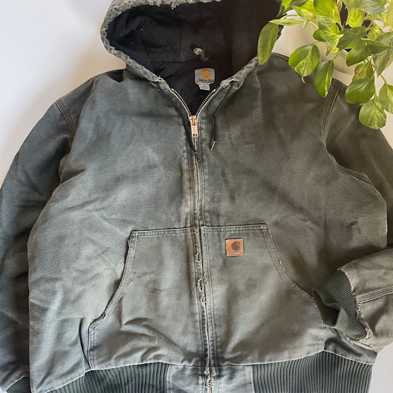 90s Distressed Moss Carhartt Hooded Jacket