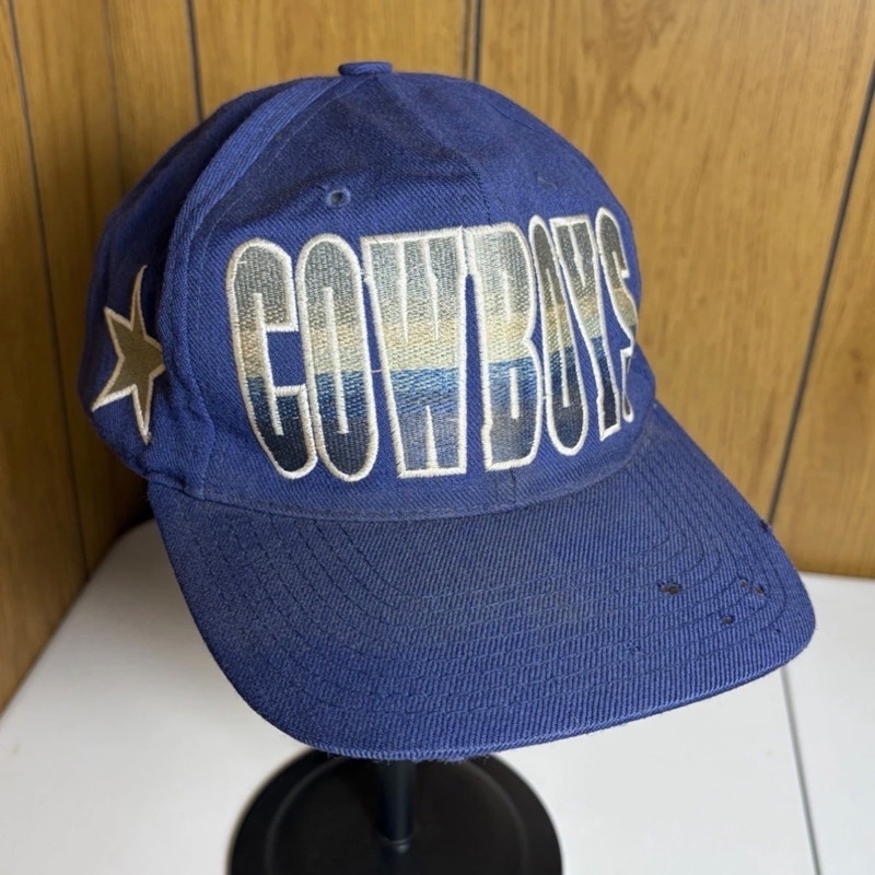 Vintage 90s Dallas Cowboys American Needle Wool Snapback Hat Blue Distressed