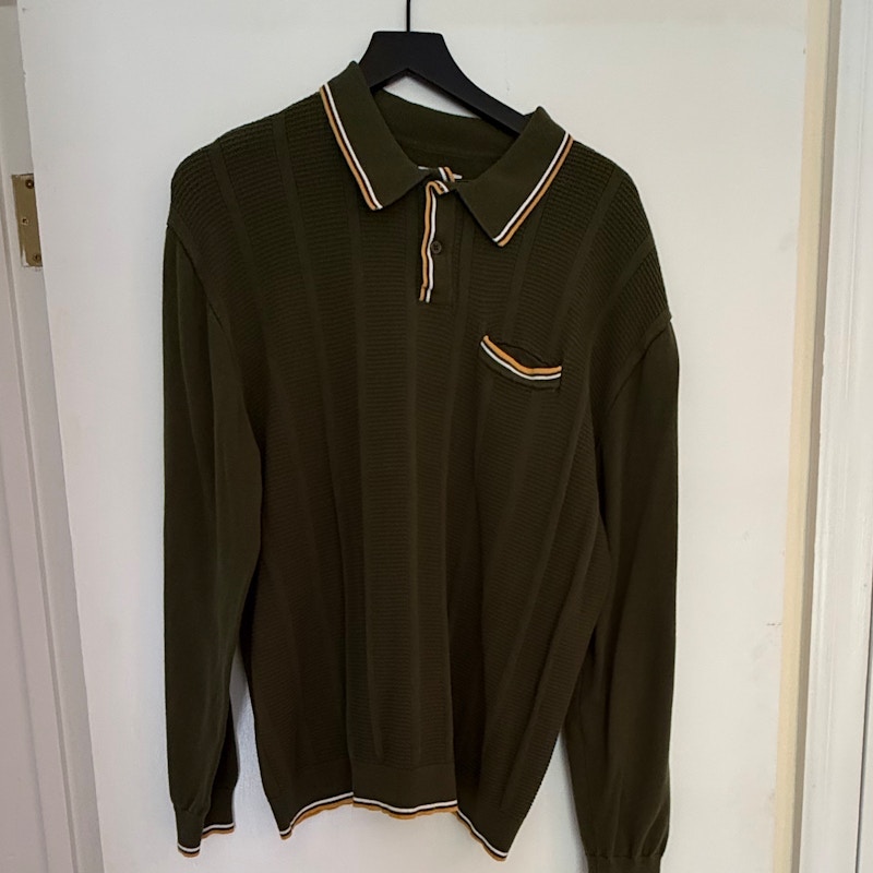 Fuct Olive Green Knit Polo Shirt White/Yellow Contrast Stripe