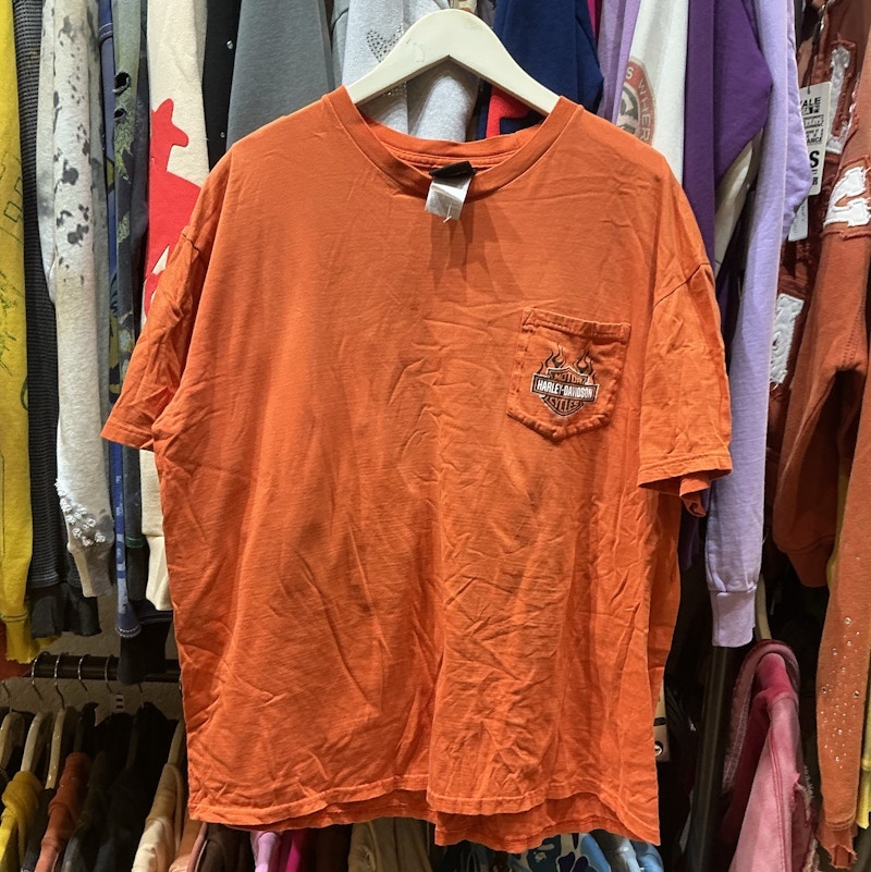 Harley-Davidson Flame Logo Chest Pocket T-Shirt Orange