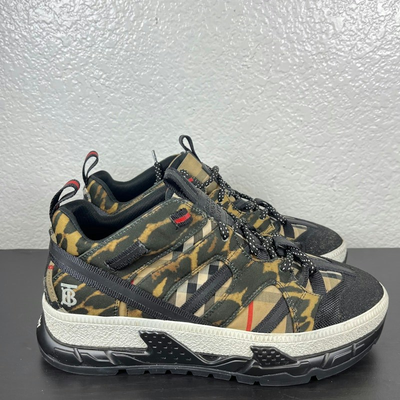 Burberry Arthur Leopard Print Technical Nylon and Suede Sneakers