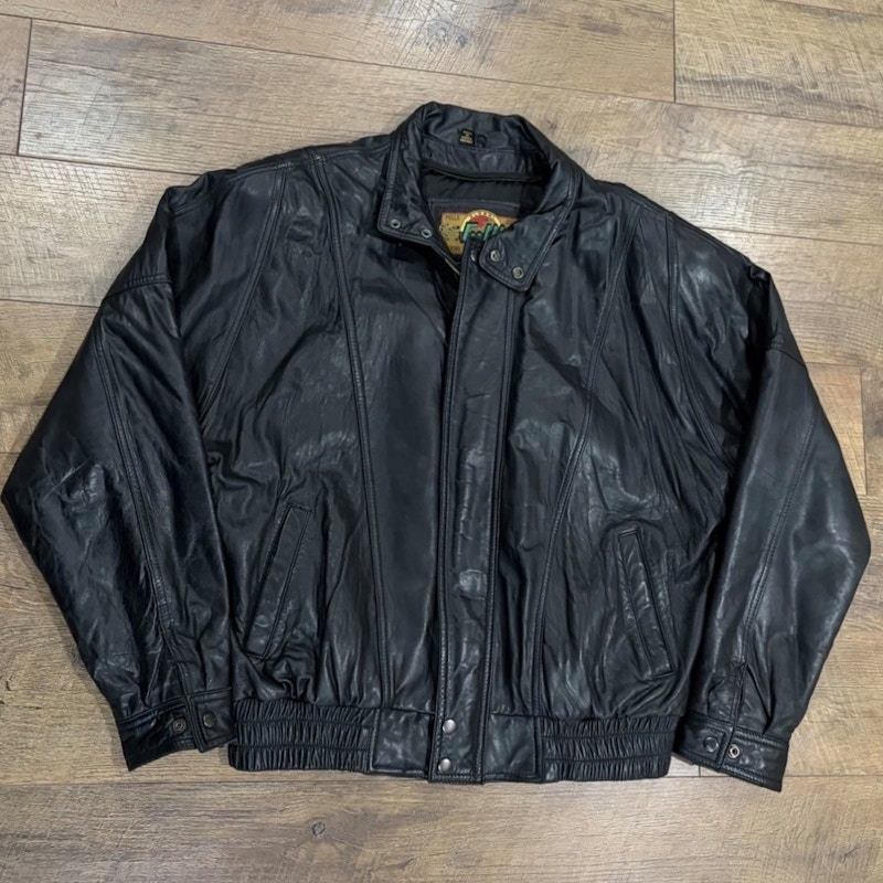 Vintage 90s G-III Leather Jacket Biker Full Zip Bomber Black