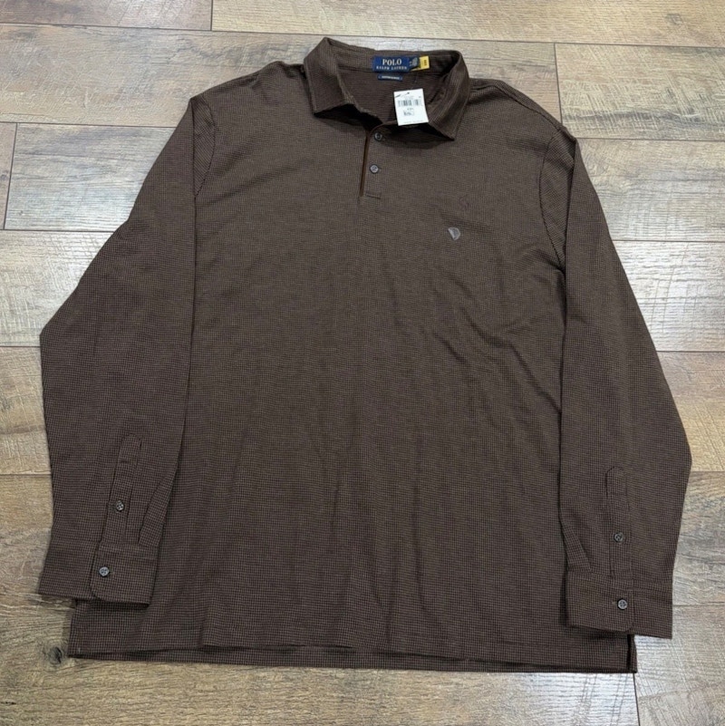 Polo Ralph Lauren Long Sleeve Polo Shirt Brown Houndstooth