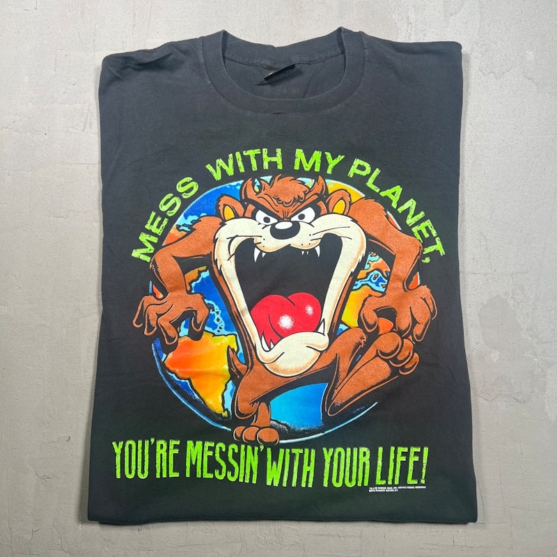 Vintage 1990 Changes Taz Mess With My Planet T-Shirt Black