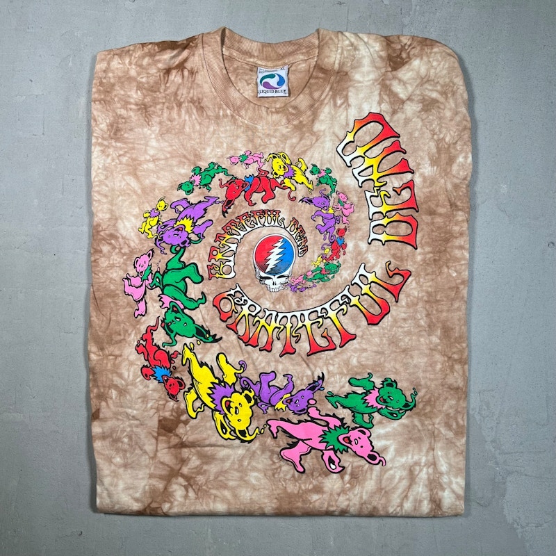 Vintage 2000s Liquid Blue Grateful Dead Dancing Bears Spiral Tie-Dye T-Shirt Brown