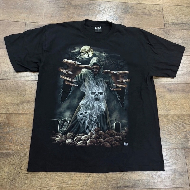Vintage 90s Wild Reaper Graphic Horror Tee Black Double Side Single Stitch