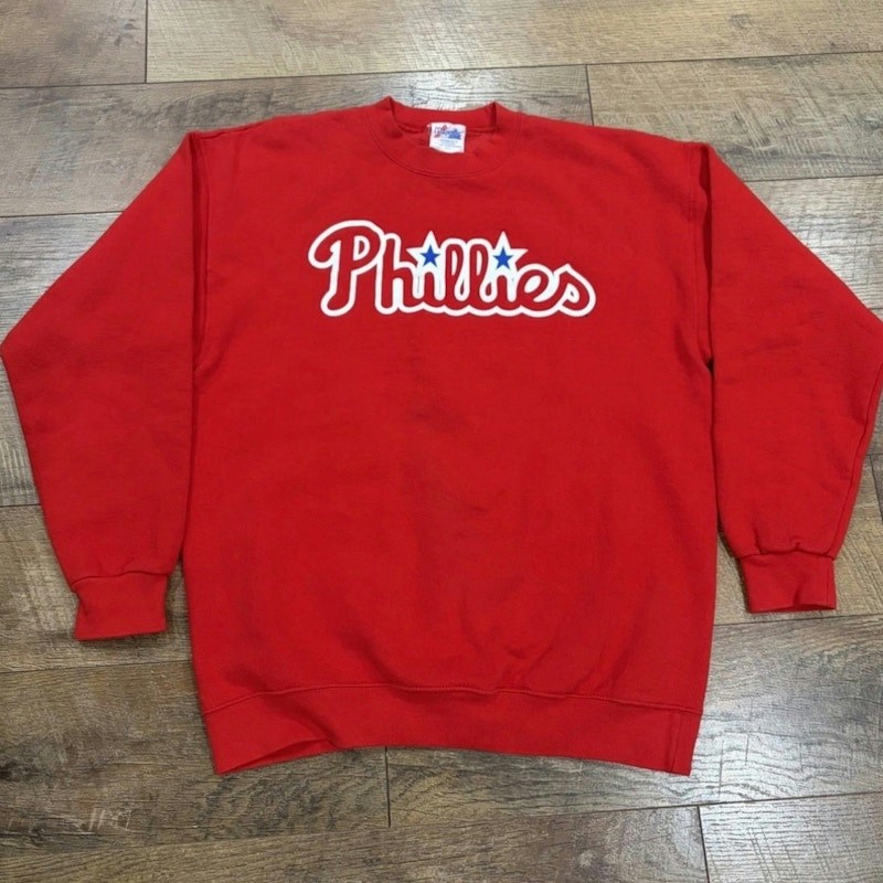 Majestic Philadelphia Phillies Spellout Crewneck Sweatshirt Red