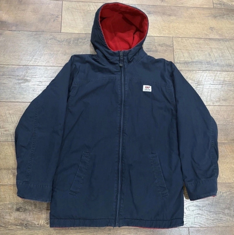 Vintage Gap Reversible Workwear Jacket Fleece Lined Navy Blue Red 2003