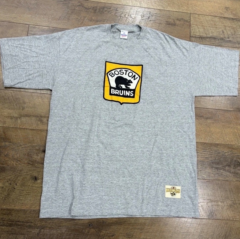Ebbets Field Flannels Vintage 90s Boston Bruins Logo Graphic Tee Grey NHL