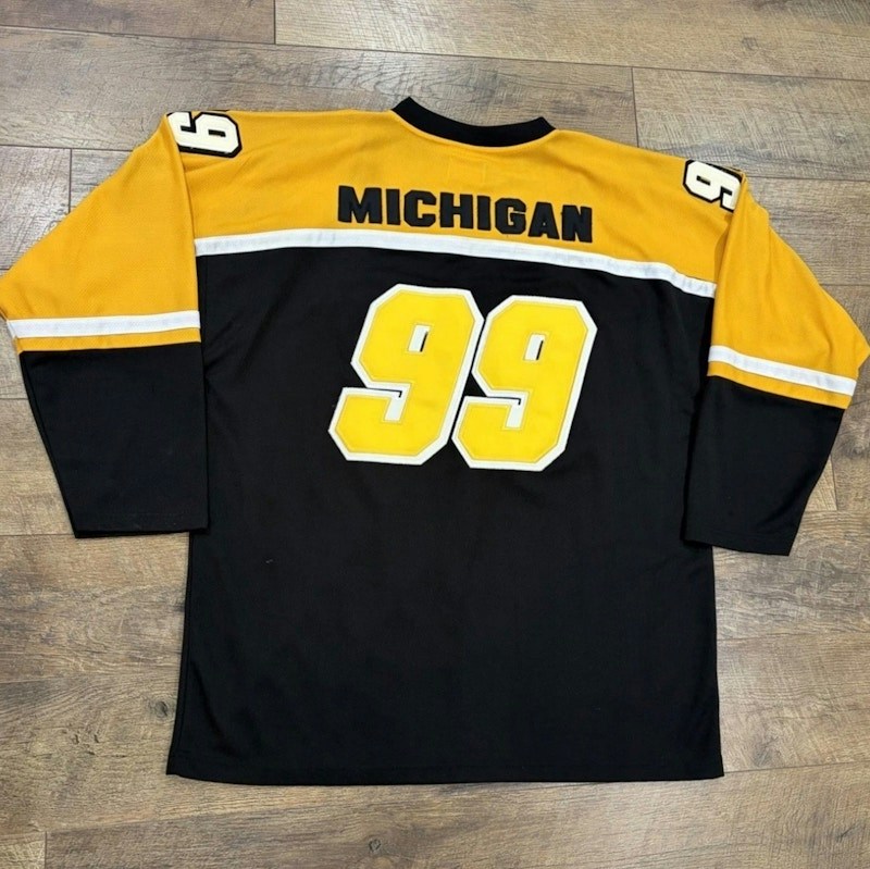 Big Land Vintage 90s Michigan Stitched Hockey Jersey Black Yellow