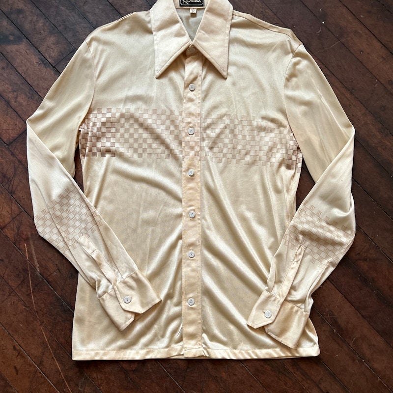 Vintage 70's Roland Disco Long Sleeve Button-Up Shirt Cream