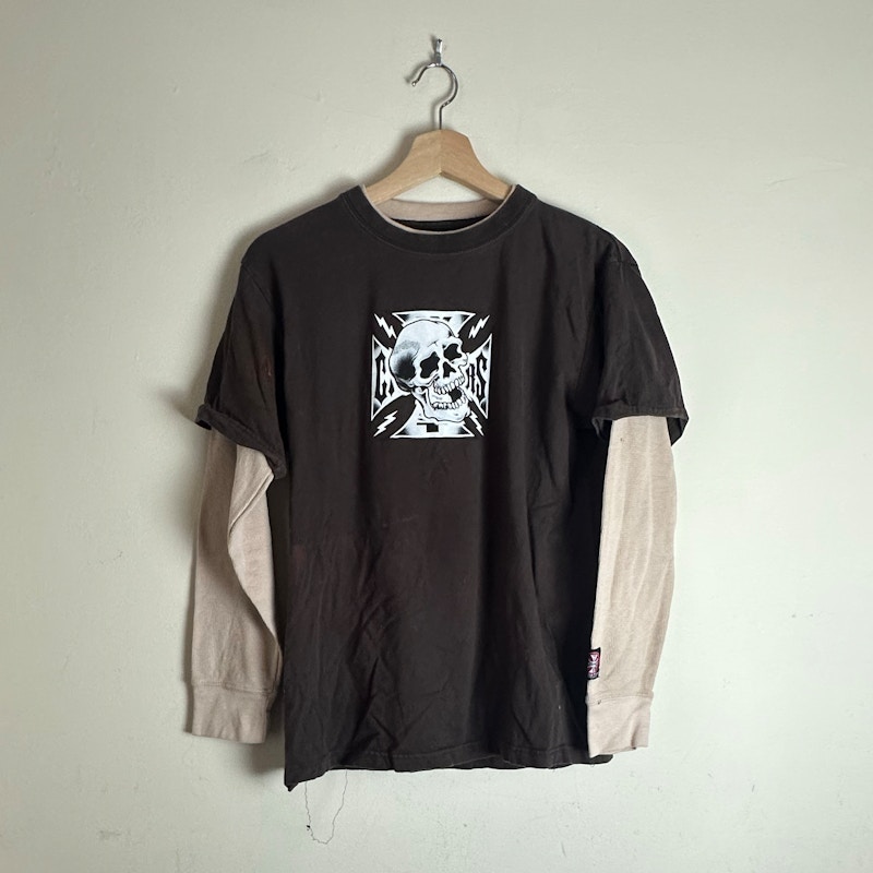 West Coast Choppers Skull Layered Long Sleeve T-Shirt Brown