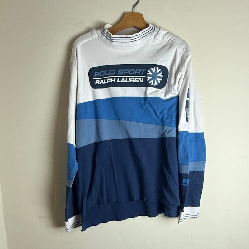 Polo Sport Ralph Lauren Colorblock Long Sleeve Pullover Shirt Blue/White