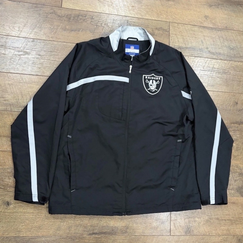 Reebok Vintage Oakland Raiders Embroidered Windbreaker Track Jacket Black