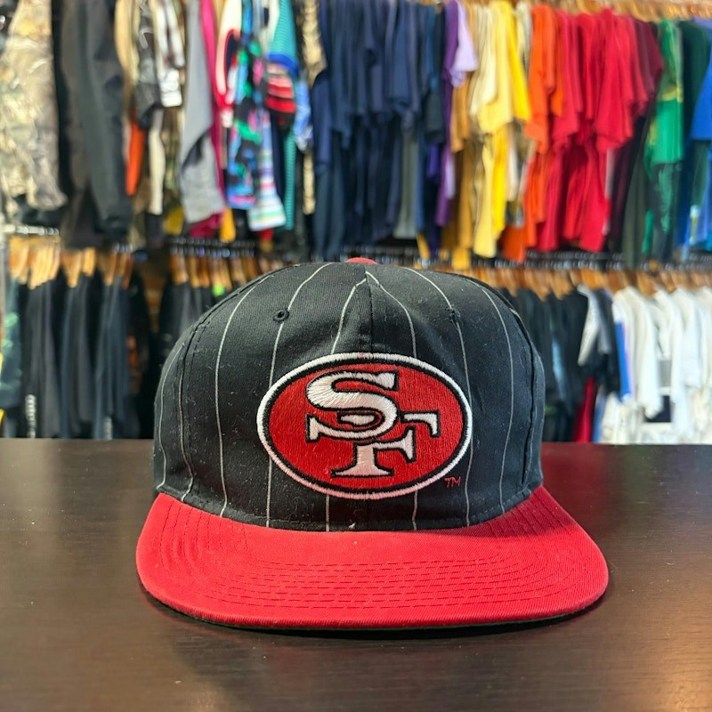 Vintage Starter San Francisco 49ers Pinstripe Snapback Hat Black Red