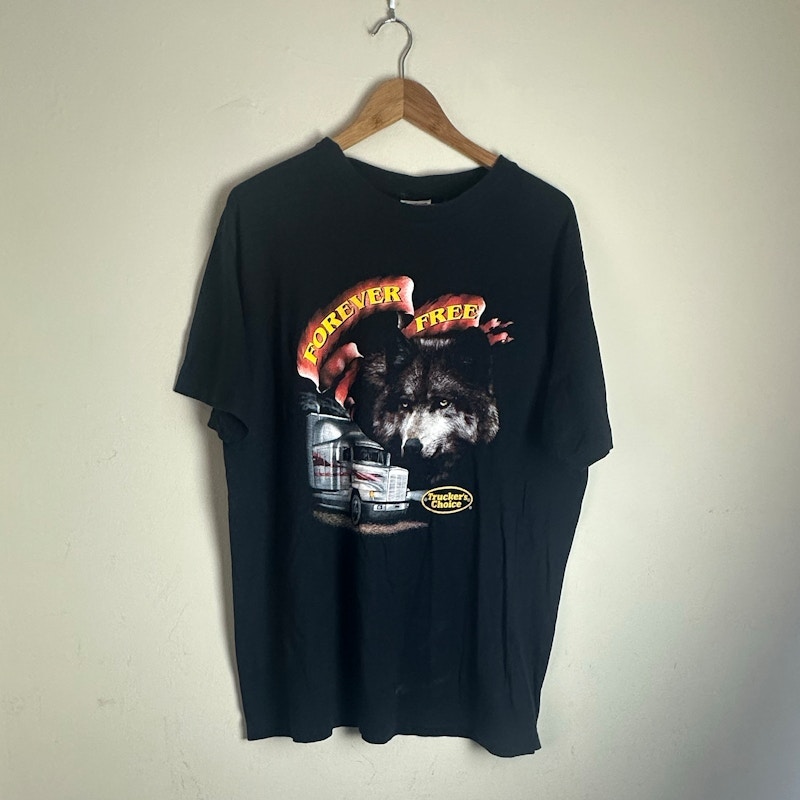 3D Emblem Forever Free Truckers Choice Wolf T-Shirt Black