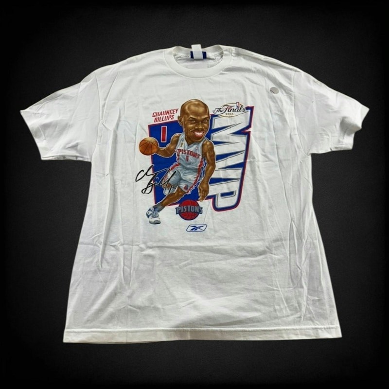 Vintage Reebok Chauncey Billups 2004 NBA Finals MVP T-Shirt White